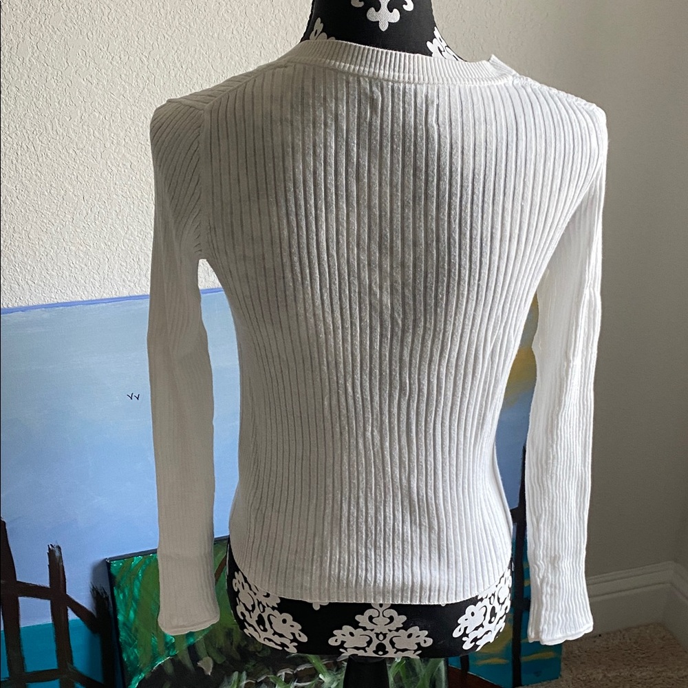 GAP White Ribbed Button-Up Cardigan - Picture 3 of 7